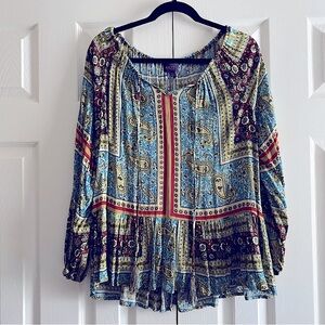 ARTESIA BOHEMIAN PAISLEY PRINT FLOWY BLOUSE TOP COLORFUL Blue Red M